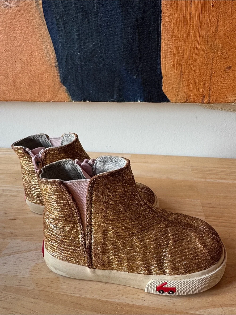 See Kai Run Kids Gold Glitter Zipper Boot with Pink Elastic